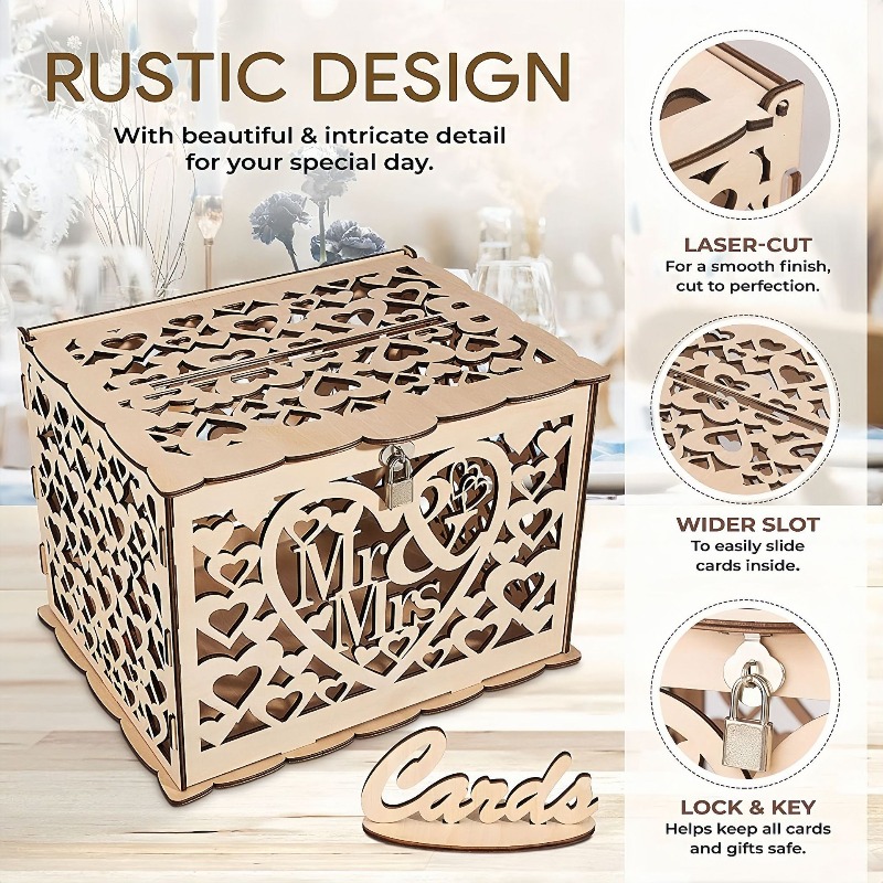 DIY Wooden Mr. & Mrs. Wedding  - Wedding Card Box 评论和价格