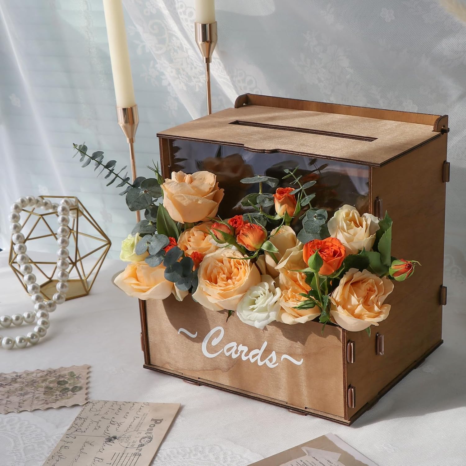 Wood Wedding Card Box with Flo - Wedding Card Box 评论和价格