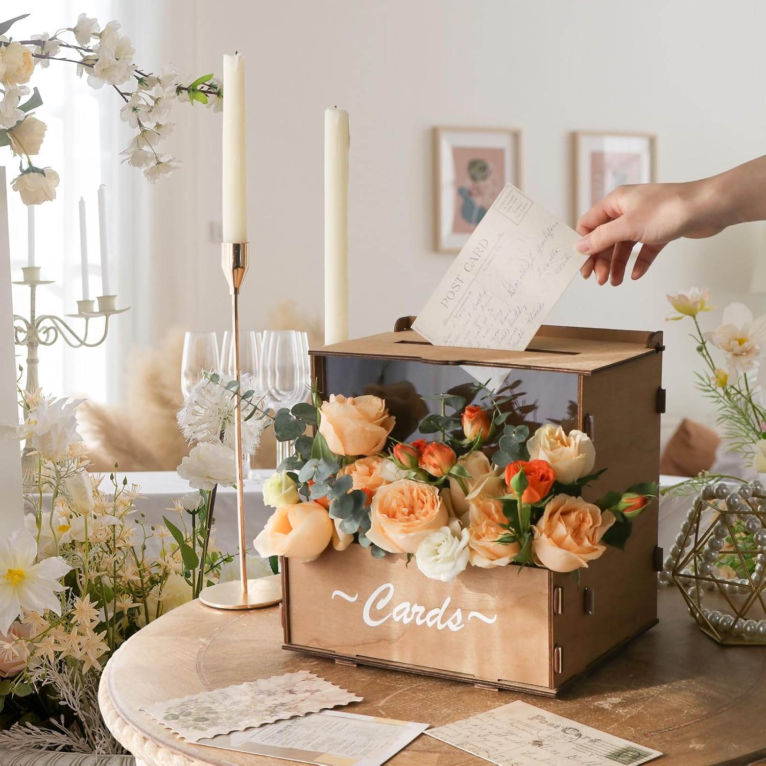 Wood Wedding Card Box with Flo - Wedding Card Box 评论和价格