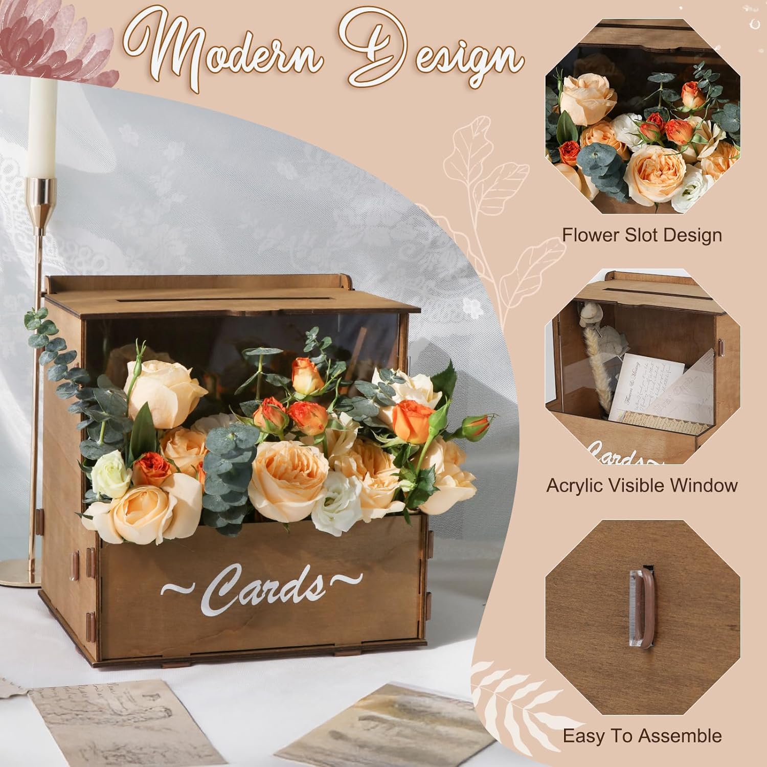 Wood Wedding Card Box with Flo - Wedding Card Box 评论和价格